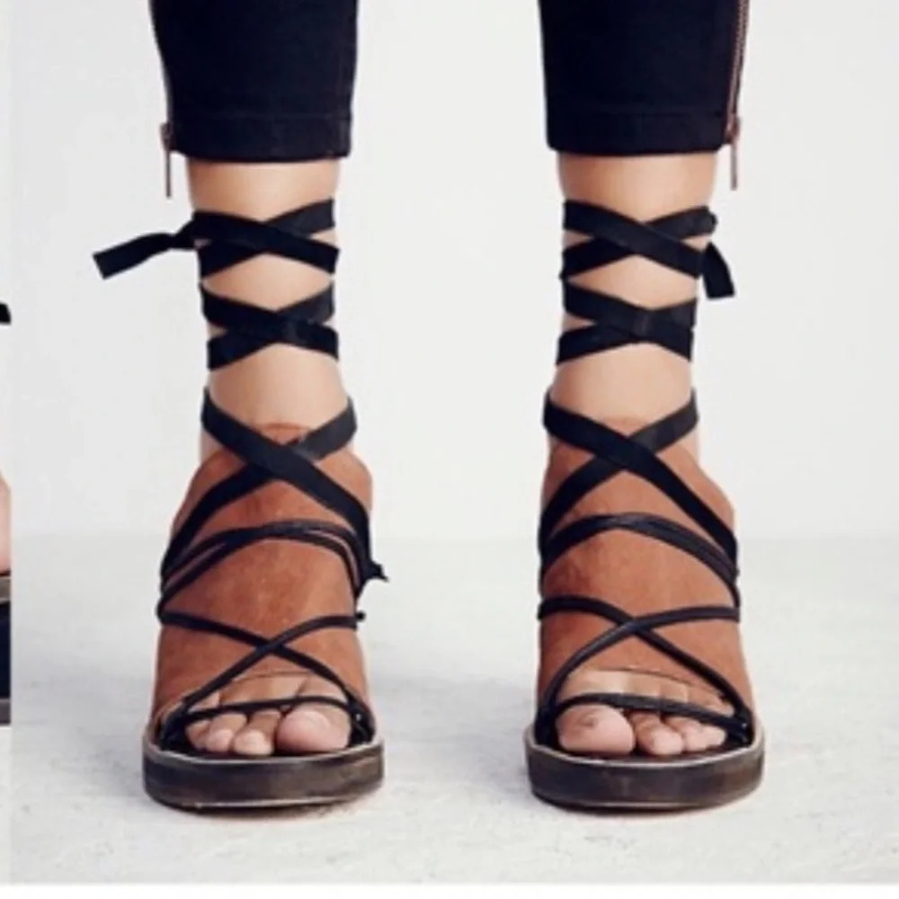 Free People Bowery Wedge Leather Suede Lace Up Tie Ankle